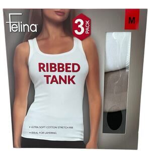 Felina Ribbed Tank 3-Pack White Tan Black Size Medium NIB